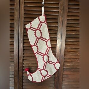 Crate&Barrel Red and Cream Geometric Holiday Stocking